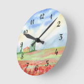 Mohnfeld in der Toskana Runde Wanduhr (Winkel)