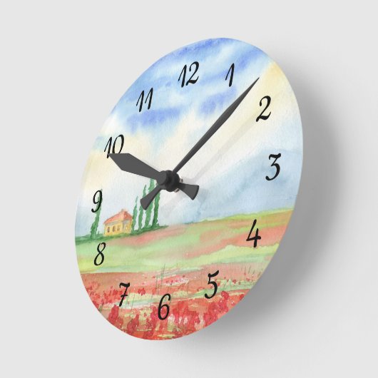 Mohnfeld in der Toskana Runde Wanduhr (Winkel)