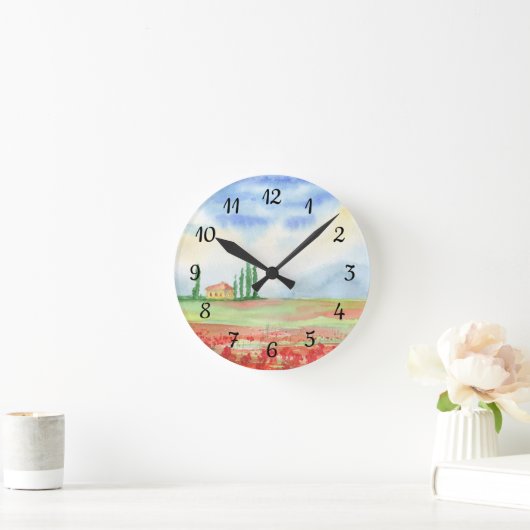 Mohnfeld in der Toskana Runde Wanduhr (Zuhause)