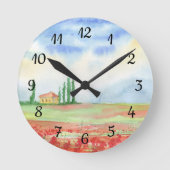 Mohnfeld in der Toskana Runde Wanduhr (Vorderseite)