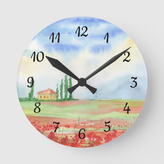 Mohnfeld in der Toskana Runde Wanduhr (Vorderseite)