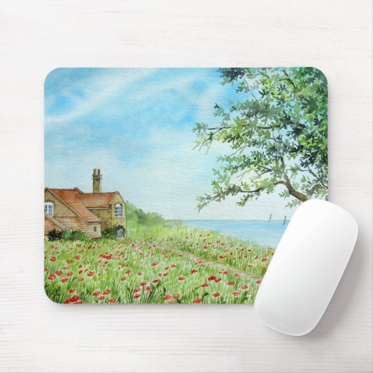 Mohnfeld Landschaft Wasserfarben Malerei Mousepad (Mit Mouse)