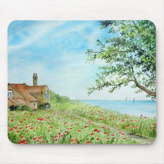 Mohnfeld Landschaft Wasserfarben Malerei Mousepad (Vorne)