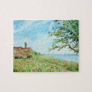 Mohnfeld Landschaft Wasserfarben Malerei Puzzle