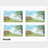 Mohnfeld Landschaft Wasserfarben Malerei Rechteckiger Aufkleber (Blatt)