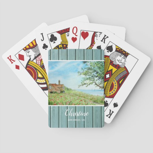 Mohnfeld Landschaft Wasserfarben Malerei Spielkarten (Rückseite)