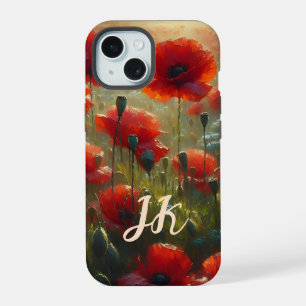Mohnfeld mit Monogramm an einem Sommertag iPhone 15 Hülle