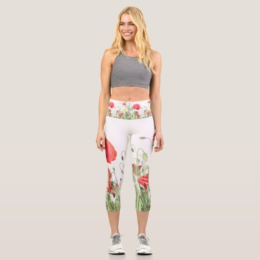 Mohnfelder Blume Sonnenblumen Herz Capri Leggings (Vorderseite)