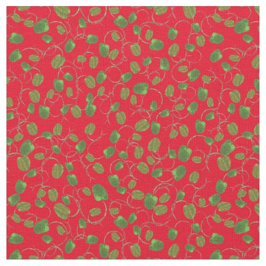 Mohnfelder Grünbügel auf rotem, individuellem Stof Stoff (Nahaufnahme)