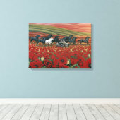 Mohnfelder zum Malen von Wildpferden & Bikerdrucke Leinwanddruck (Insitu (Holzboden))