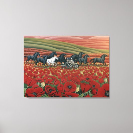 Mohnfelder zum Malen von Wildpferden & Bikerdrucke Leinwanddruck (Vorderseite)