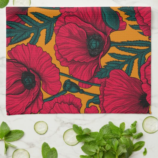 Mohngarten Geschirrtuch (Gefaltet)