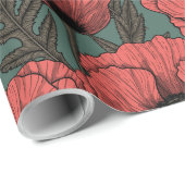 Mohngarten in Korallen, Braun und Pinienwäldern Geschenkpapier (Rolleneckpunkt)