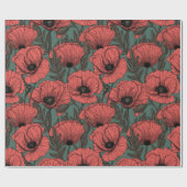 Mohngarten in Korallen, Braun und Pinienwäldern Geschenkpapier (Flach)
