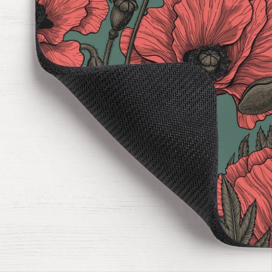 Mohngarten in Korallen, Braun und Pinienwäldern Mousepad (Ecke)