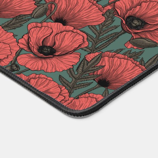 Mohngarten in Korallen, Braun und Pinienwäldern Schreibtischunterlage (Ecke)