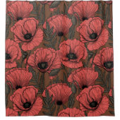 Mohngarten in Korallen und Braun Duschvorhang (Vorderseite)