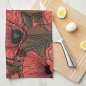 Mohngarten in Korallen und Braun Geschirrtuch (Viertel Falte)