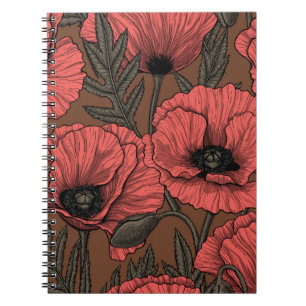 Mohngarten in Korallen und Braun Notizblock