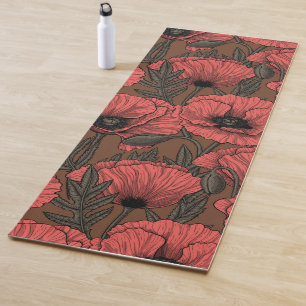 Mohngarten in Korallen und Braun Yogamatte