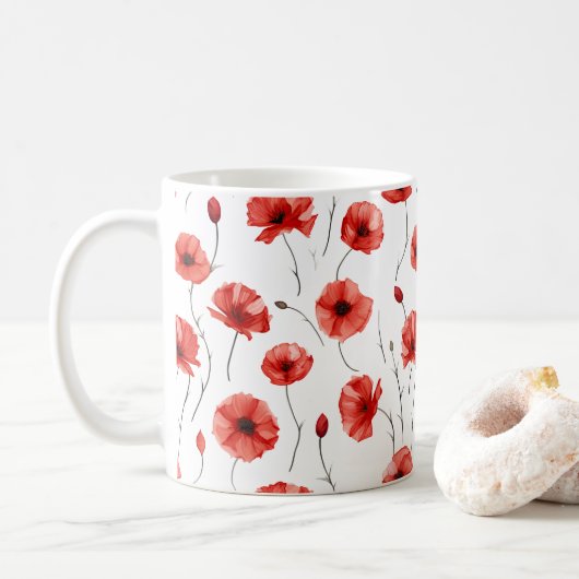 Mohngepresste Blume im Wasserfarbstil Kaffeetasse (Mit Donut)