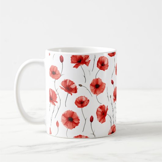 Mohngepresste Blume im Wasserfarbstil Kaffeetasse (Links)