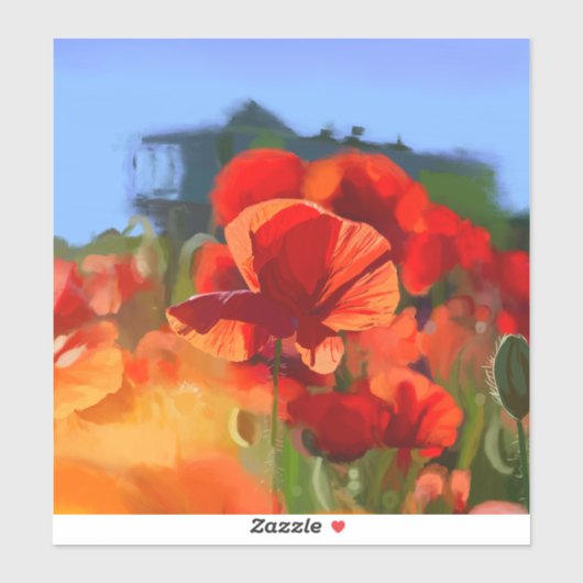 Mohnhaus - Ölmalerei Aufkleber (Blatt)