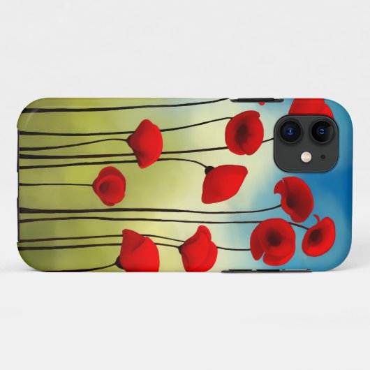 Mohnillustrierung, grünes Feld, blauer Himmel Case-Mate iPhone Hülle (Rückseite (Horizontal))