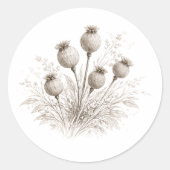 Mohnkapseln in Blüte Sanfte monochrome Kunst auf Runder Aufkleber (Vorderseite)