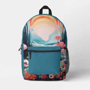 Mohnlandschaft Sonnenaufgang blau benutzerdefinier Bedruckter Rucksack