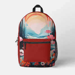 Mohnlandschaft Sonnenaufgang Roter individuelle Na Bedruckter Rucksack