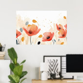 Mohnmalerei in Aquarellfarbe Poster (Heimbüro)