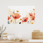 Mohnmalerei in Aquarellfarbe Poster (Küche)