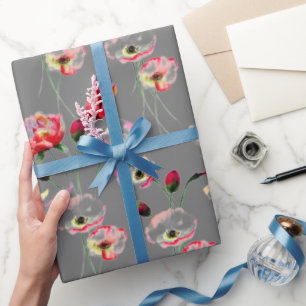 Mohnmuster auf Grau Geschenkpapier