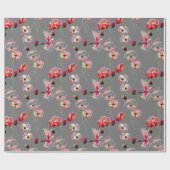 Mohnmuster auf Grau Geschenkpapier (Flach)
