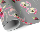 Mohnmuster auf Grau Geschenkpapier (Rolleneckpunkt)