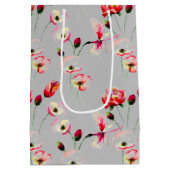 Mohnmuster auf Grau Mittlere Geschenktüte (Rückseite)