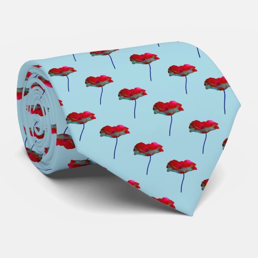 Mohnmuster auf Himmelblau Krawatte (Gerollt)