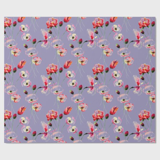 Mohnmuster auf Lila Geschenkpapier (Flach)