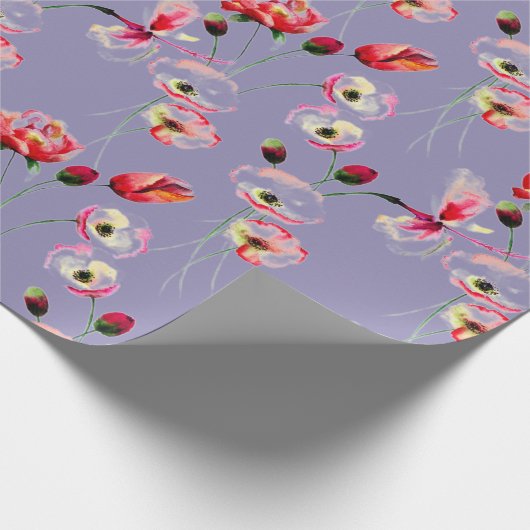 Mohnmuster auf Lila Geschenkpapier (Ecke)