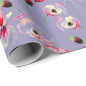 Mohnmuster auf Lila Geschenkpapier (Rolleneckpunkt)