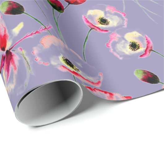 Mohnmuster auf Lila Geschenkpapier (Rolleneckpunkt)