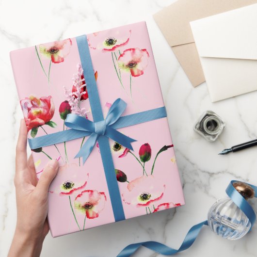 Mohnmuster auf Rosa Geschenkpapier (Schenken)