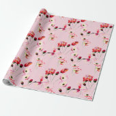 Mohnmuster auf Rosa Geschenkpapier (Ungerollt)