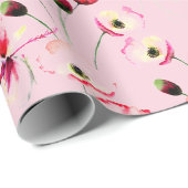 Mohnmuster auf Rosa Geschenkpapier (Rolleneckpunkt)