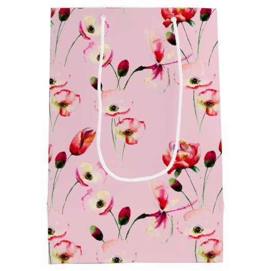 Mohnmuster auf Rosa Mittlere Geschenktüte (Rückseite)