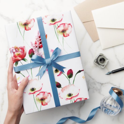 Mohnmuster auf Weiß Geschenkpapier (Schenken)