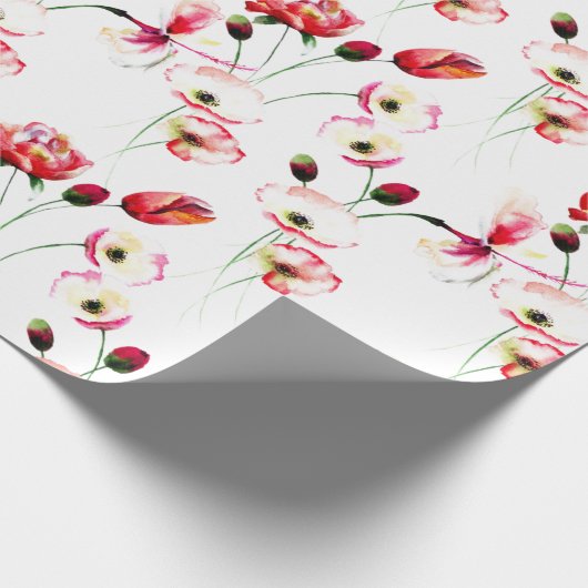 Mohnmuster auf Weiß Geschenkpapier (Ecke)