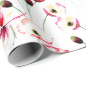 Mohnmuster auf Weiß Geschenkpapier (Rolleneckpunkt)