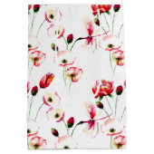 Mohnmuster auf Weiß Mittlere Geschenktüte (Rückseite)